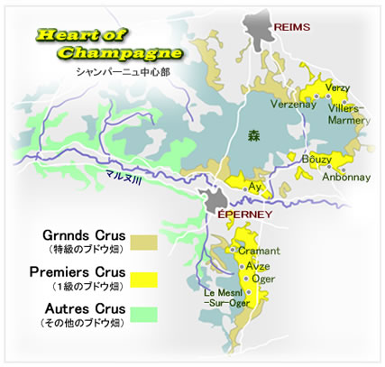 シャンパーニュ葡萄畑の格付けMAP